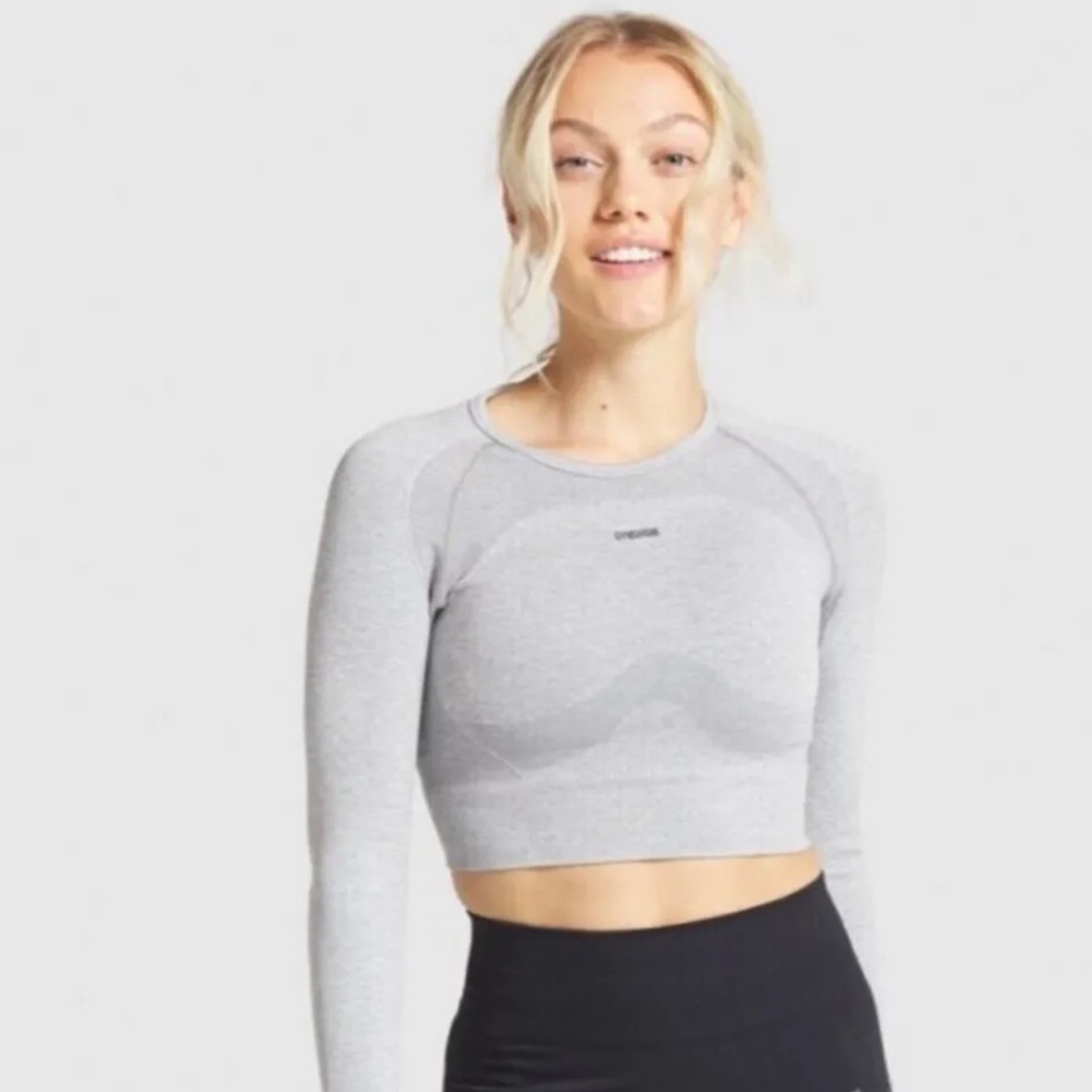 Gymshark Flex Sports Long Sleeve Crop Top Light Grey Marl